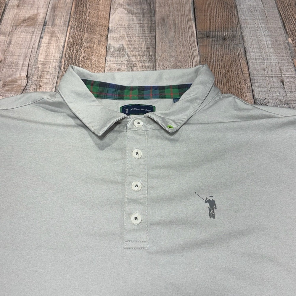 William Murray Polo Shirt Mens 2XL White Golf Performance‎ Stretch Plaid Trim